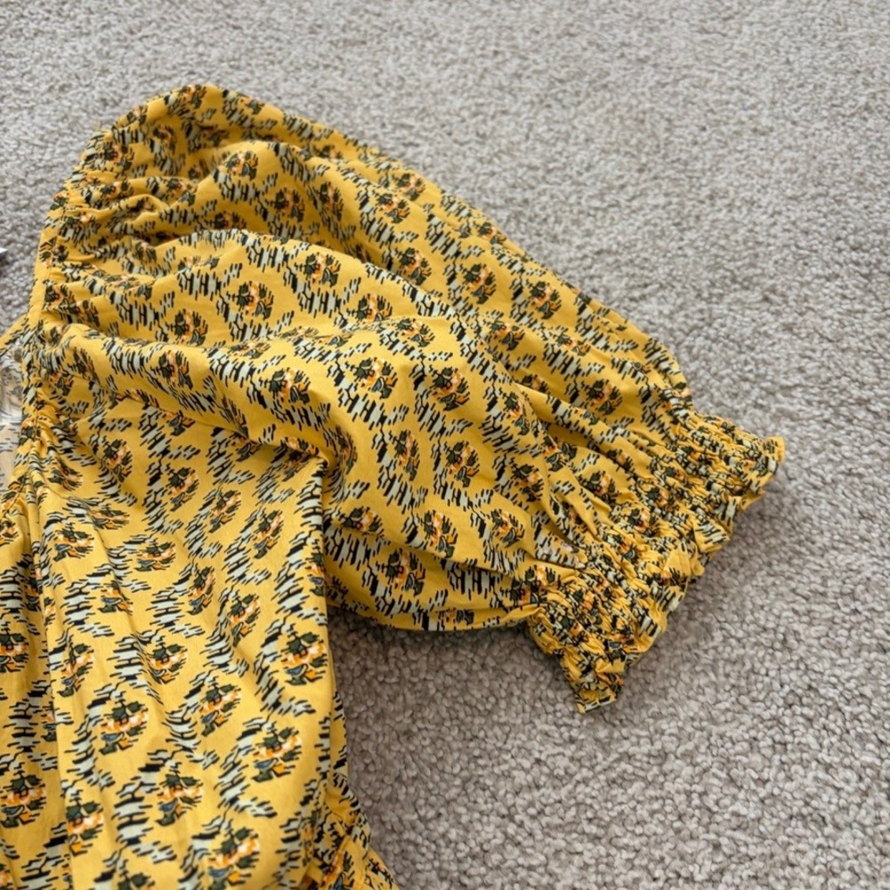 Rhode Anika Mini Dress Womens L Yellow Floral Puff Sleeve Peasant Boho Cottage - Picture 3 of 9